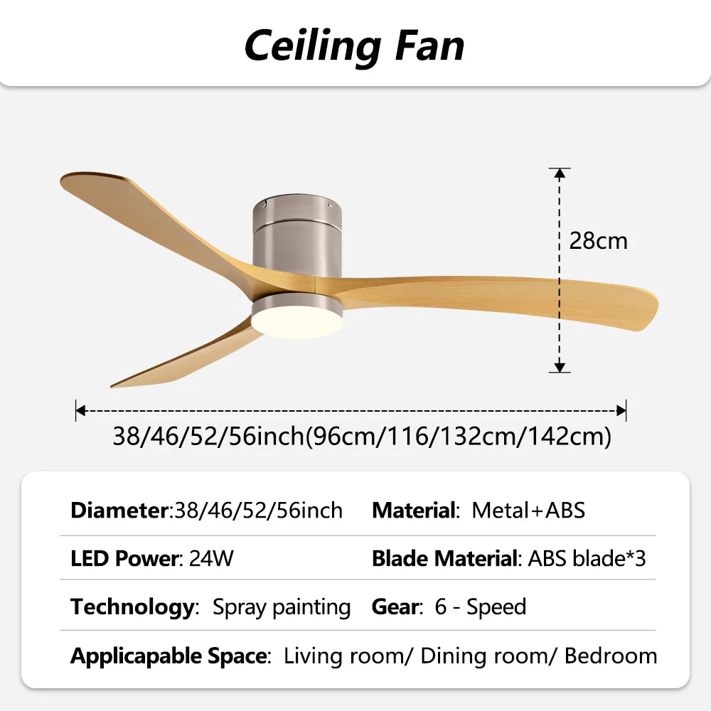 38/56Inch Low Floor Ceiling Fan Light Modern Black ABS Blade DC Remote Control Led Fan Lights Restaurant The bedroom 110V 220V