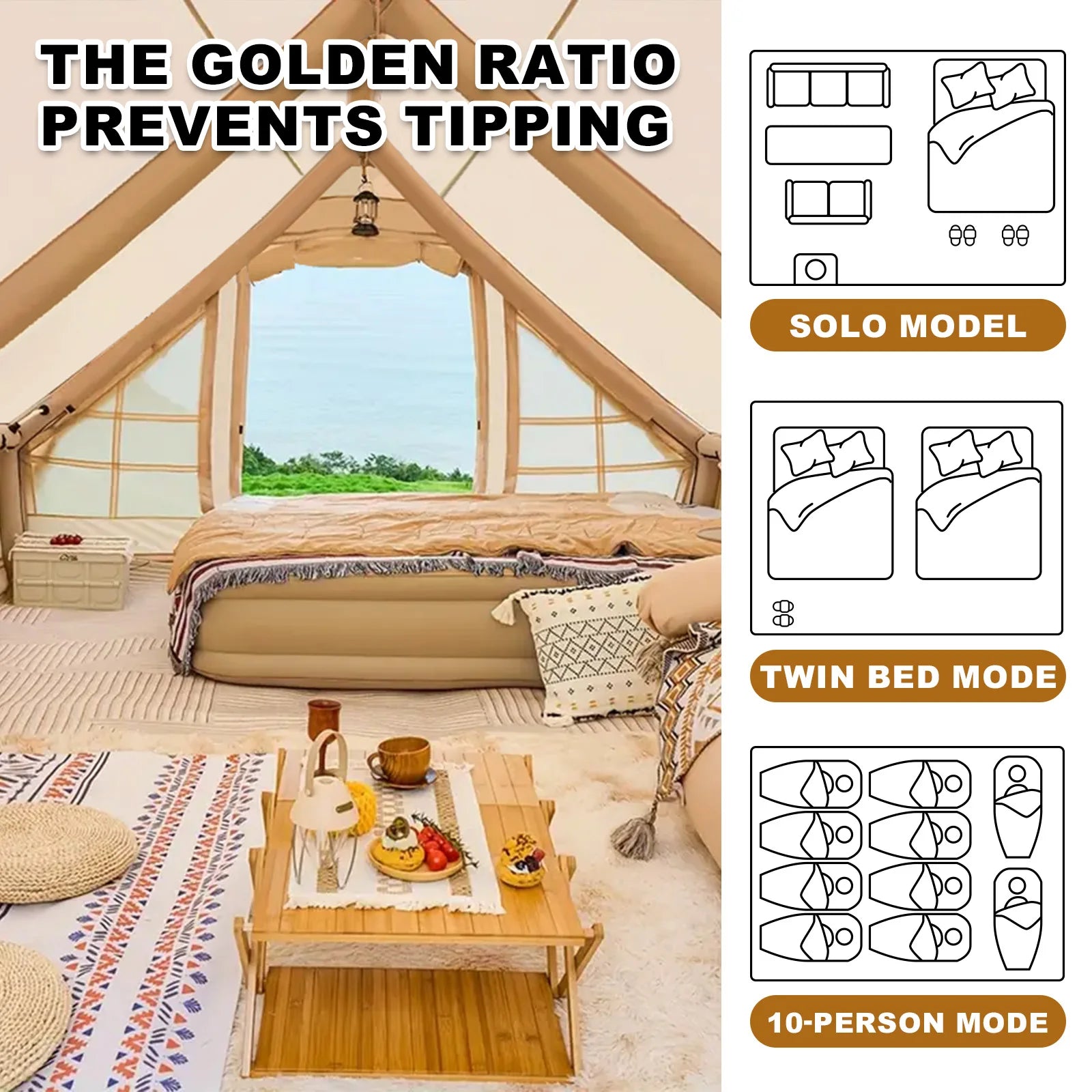 13' x 10' Inflatable Camping Tent for 8-10 Person,4 Season Blow up Tents Waterproof, Air Tent with Chimney Hole