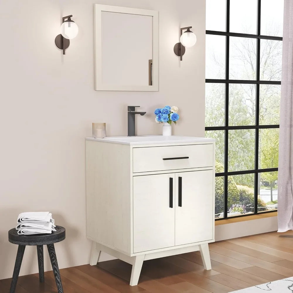 24.5" Bathroom Vanity with Sink Combo, Mid-Century Modern Small Single Bathroom Cabinet Set, Integrated Sink, Soft Closing Door