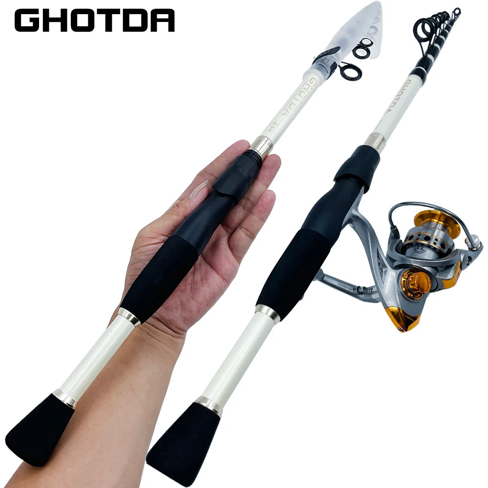 GHOTDA 1.6-2.4m Carbon Fiber Telescopic Lure Fishing Rod and Reel Combo Top Quality Casting Fishing Pole Spinning Reel Set Pesca