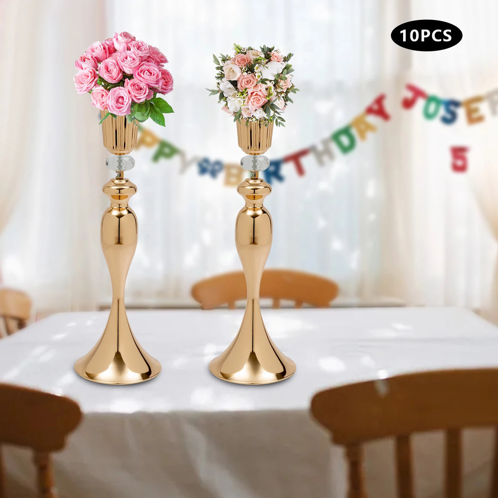 10 Pcs Gold Vase for Wedding Centerpieces, Metal Flower Trumpet Vase with Crystal Bead