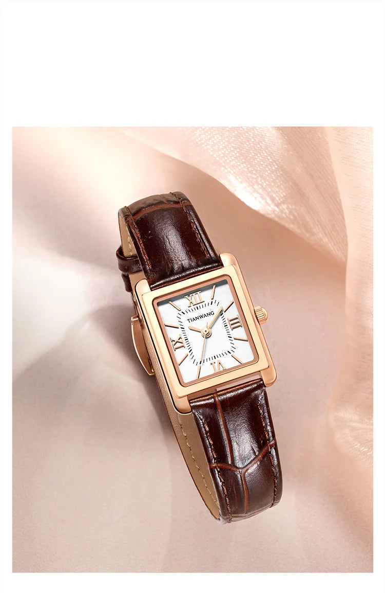 Elegance Leather Watch TIANWANG Luxury Square Women Genuine Leather Japanese Movement Minimalist Dress Wristwatch 3ATM
