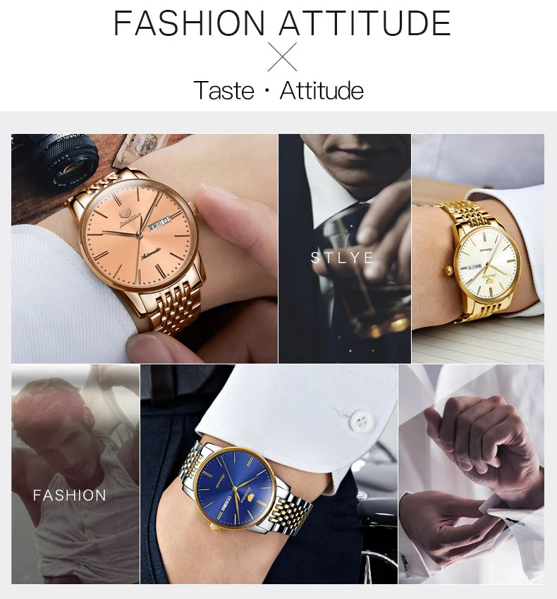 JSDUN 8767 Men Watch Fashion Business Ultra Thin Waterproof Dual Calendar Clock Men Luxury Original Automatic Mechanical Watch