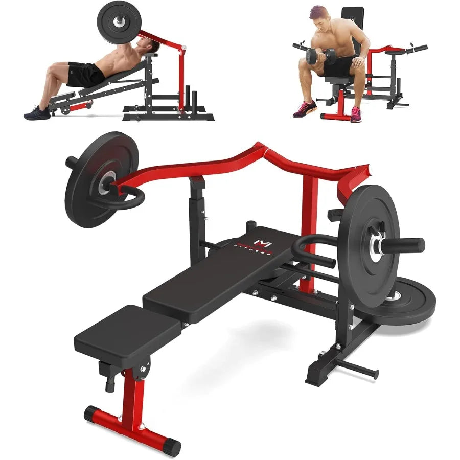 Chest Press Machine – Bench Press with Adjustable Backrest & Dual Band Pegs, Adjustable Flat Incline Bench for Chest, AB Worko