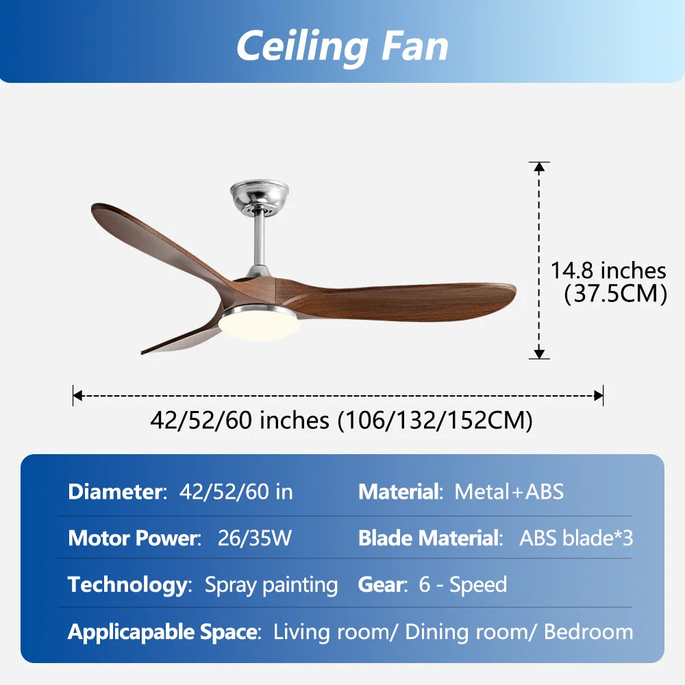 36 42 52 60 Inch Ceiling Fan Industrial Vintage ABS Ventilator with Light Remote Control Decorative Blower Retro Large Fans