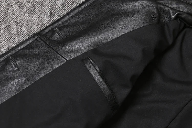 Genuine Leather Jacket Men's Top Layer Cowhide Jacket Mid-Length Men's Lapel Windbreaker Slim-Fit Jacket Double-Breasted
