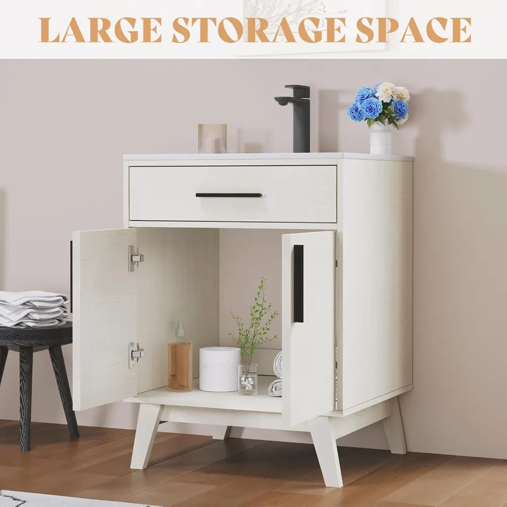 24.5" Bathroom Vanity with Sink Combo, Mid-Century Modern Small Single Bathroom Cabinet Set, Integrated Sink, Soft Closing Door