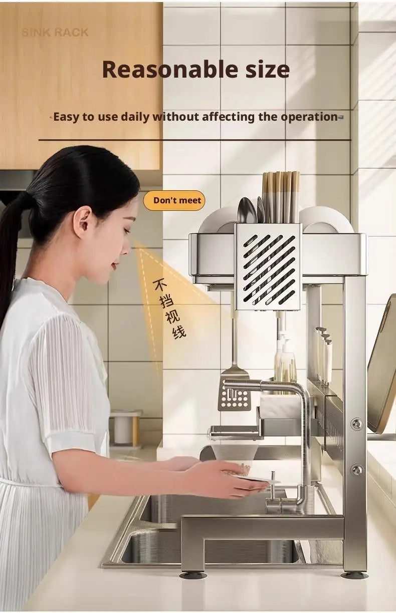 Adjustable Sink Drying Rack Over The Sink Dish Drying Holder Stainless Steel Kitchen Storage Dish Drainer Auto Drainage Hanger