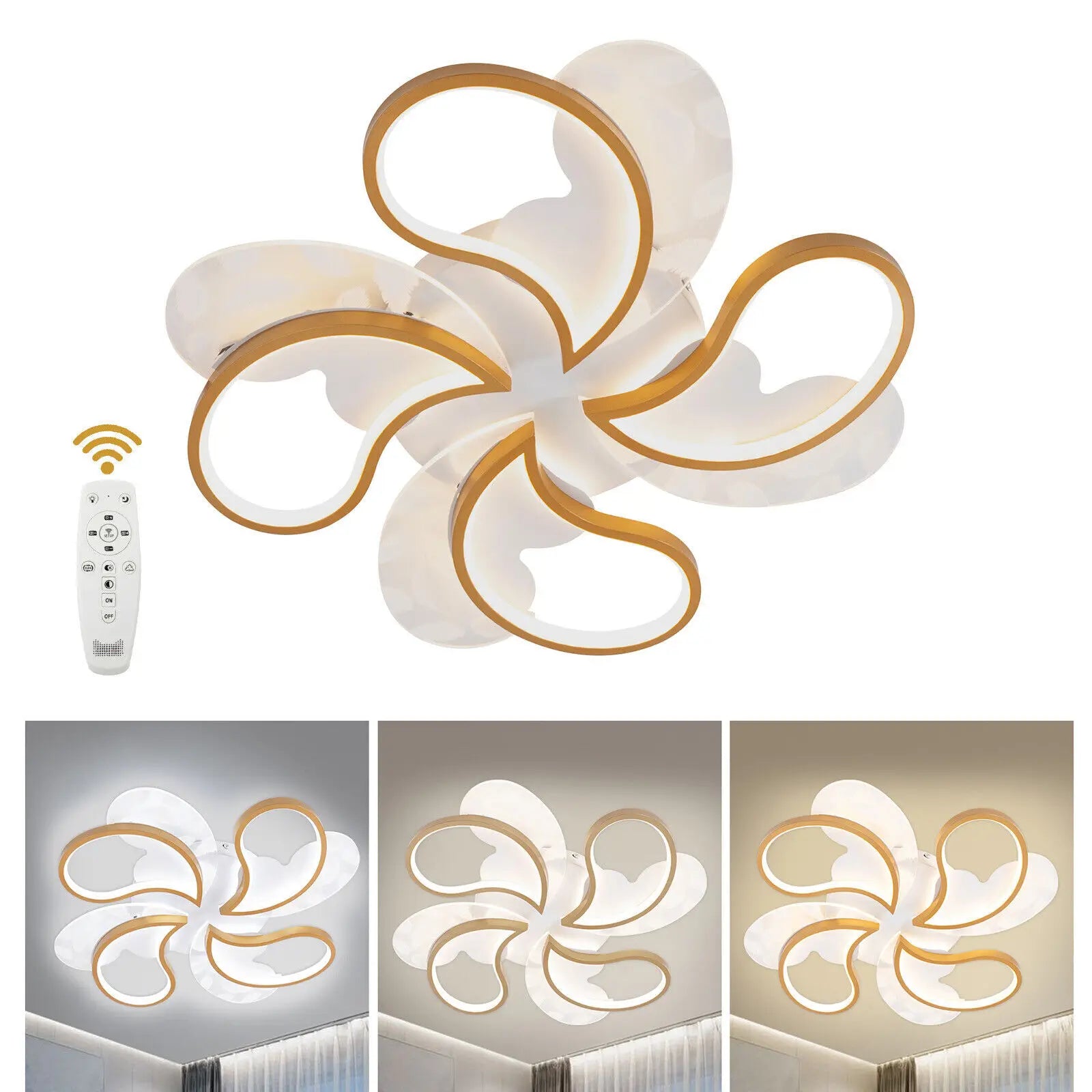 4-Lights Modern LED Acrylic Chandeleir Ceiling Light Fixtures Lamp 4480LM For Bedroom Living Room