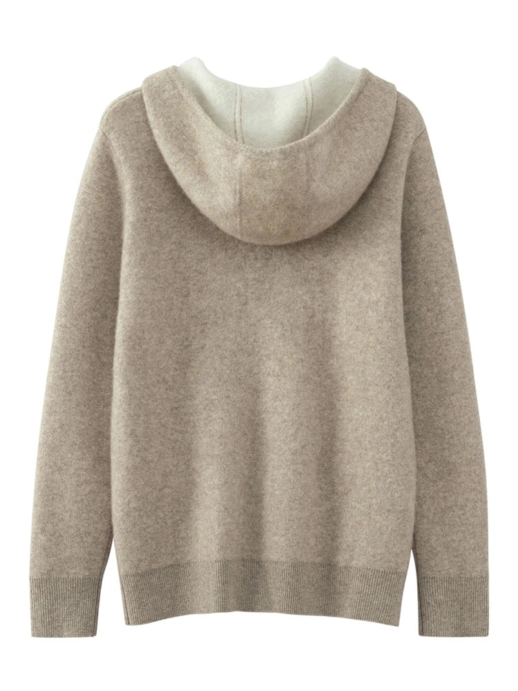 High Quality Autumn Winter Men Hooded Cashmere Sweater Long Sleeve Casual Loose 100% Merino Wool Cardigan Knitwear Clothing Tops