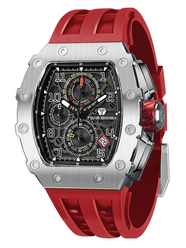 TSAR BOMBA Watch for Men Luxury Brand Tonneau Design Waterproof Clock Stainless Steel Wristwatch Fashion Rectangle Mens Watch