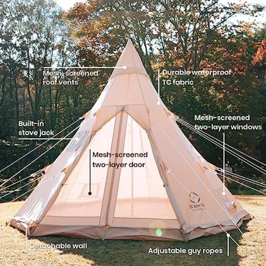 Canvas Family Camping Tent 45 Person 4 Season Glamping Tent with Stove Jack and Windproof Weather Resistant Bell