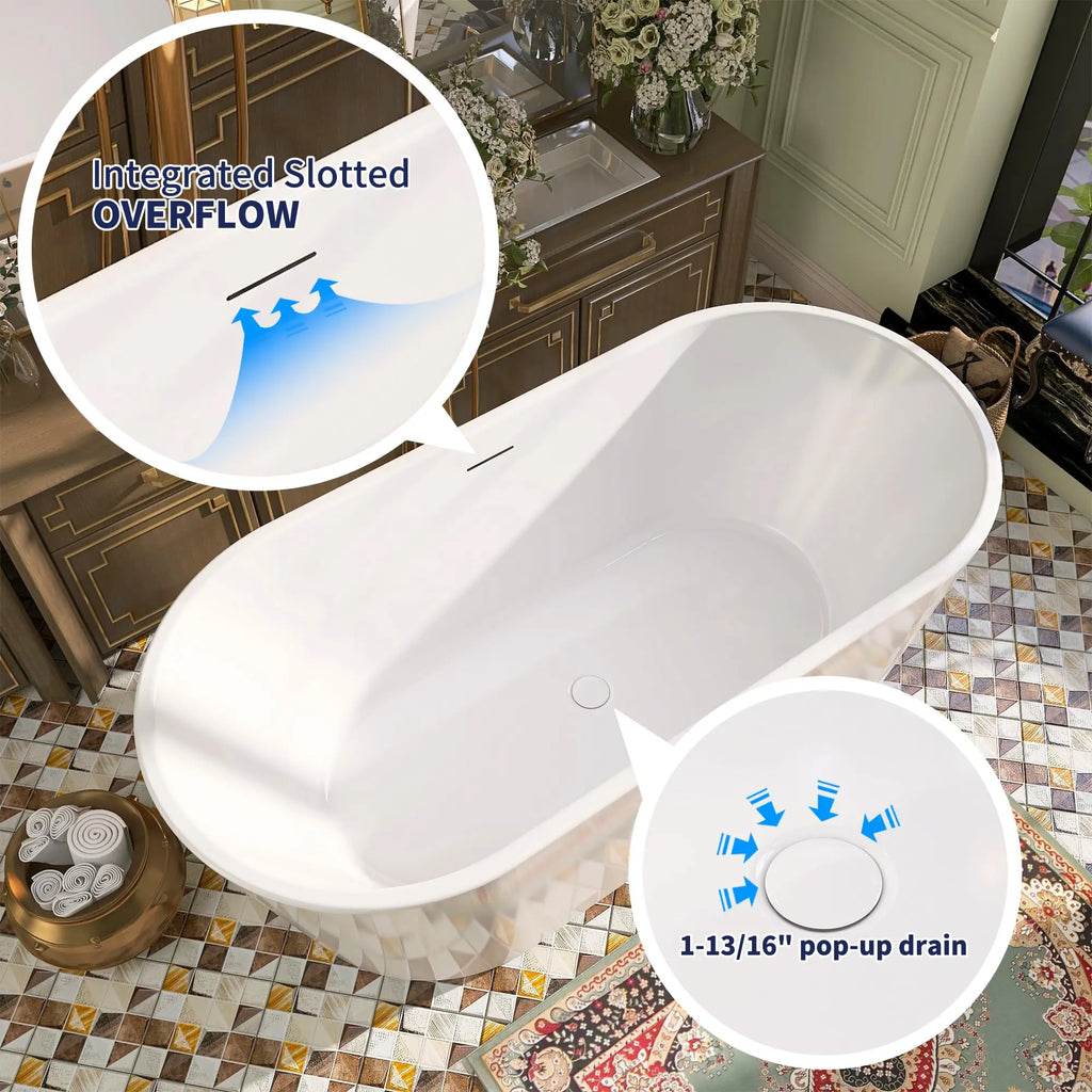 59" Acrylic Free Standing Tub, Stand Alone Tub, Freestanding Bathtub, Soaking Bathtub, cUPC Certified