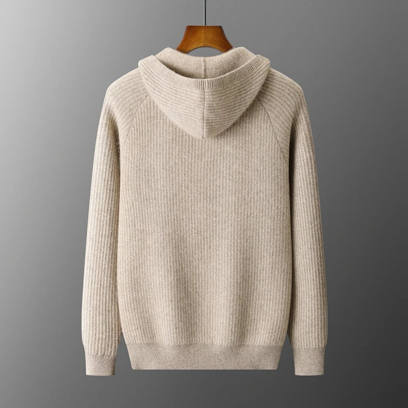 New Men's Thick Zipper Hoodie Cardigan100% Merino Wool Knitted Sweater Casual Loose Autumn/Winter Warm Hoodie Long Sleeve Jacket