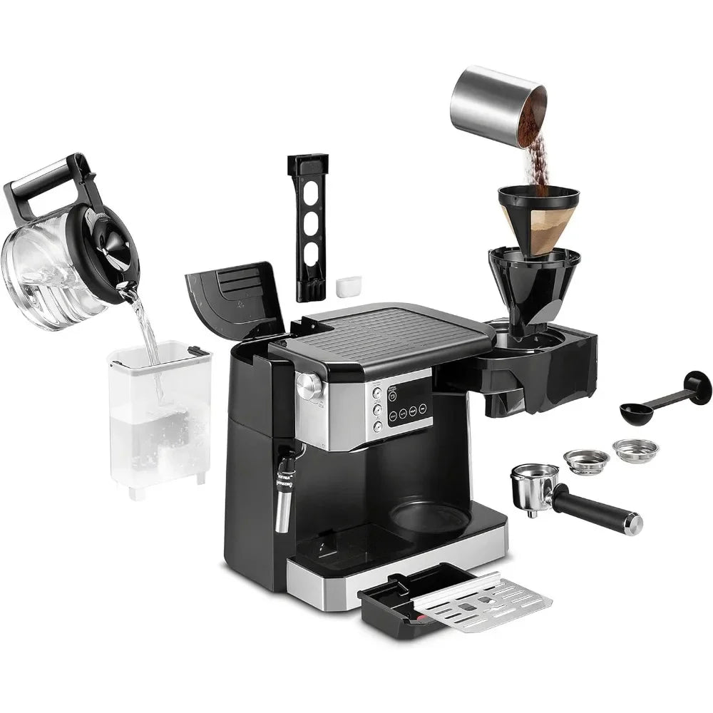 All-in-One Combination Coffee Maker & Espresso Machine + Advanced Adjustable Milk Frother for Cappuccino & Latte