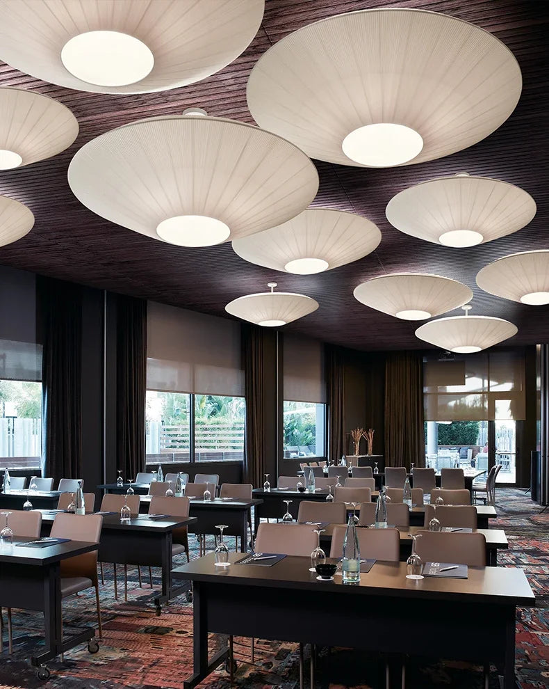 2024 Ceiling Light Simple Round Whtie Fabric Planted Lamp Foyer Creative Flying Saucer Light Restaurants Hotel Lobby Lighting