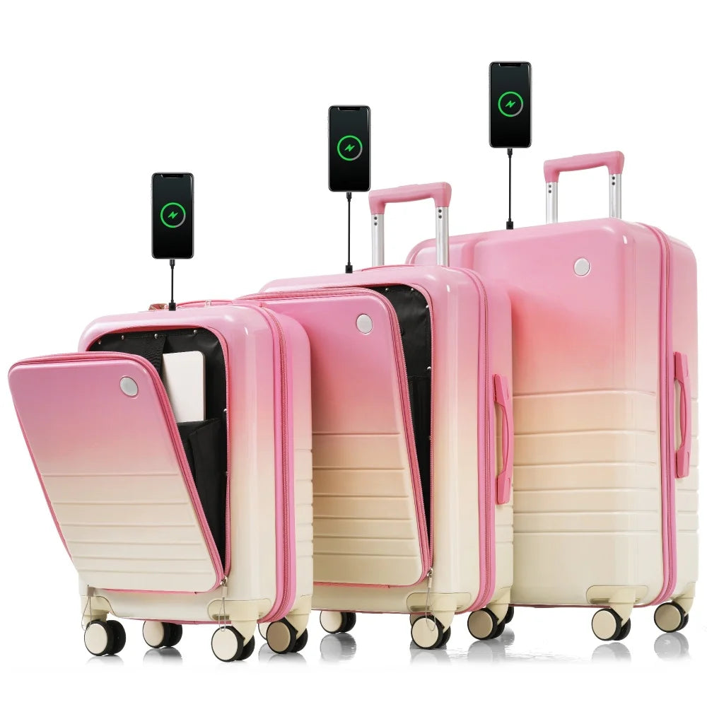 USB Port 20 24inch Front Opening Design Airline Certified Carry on Luggage ABS+PC Hard Shell Luggage with Spinner Wheels