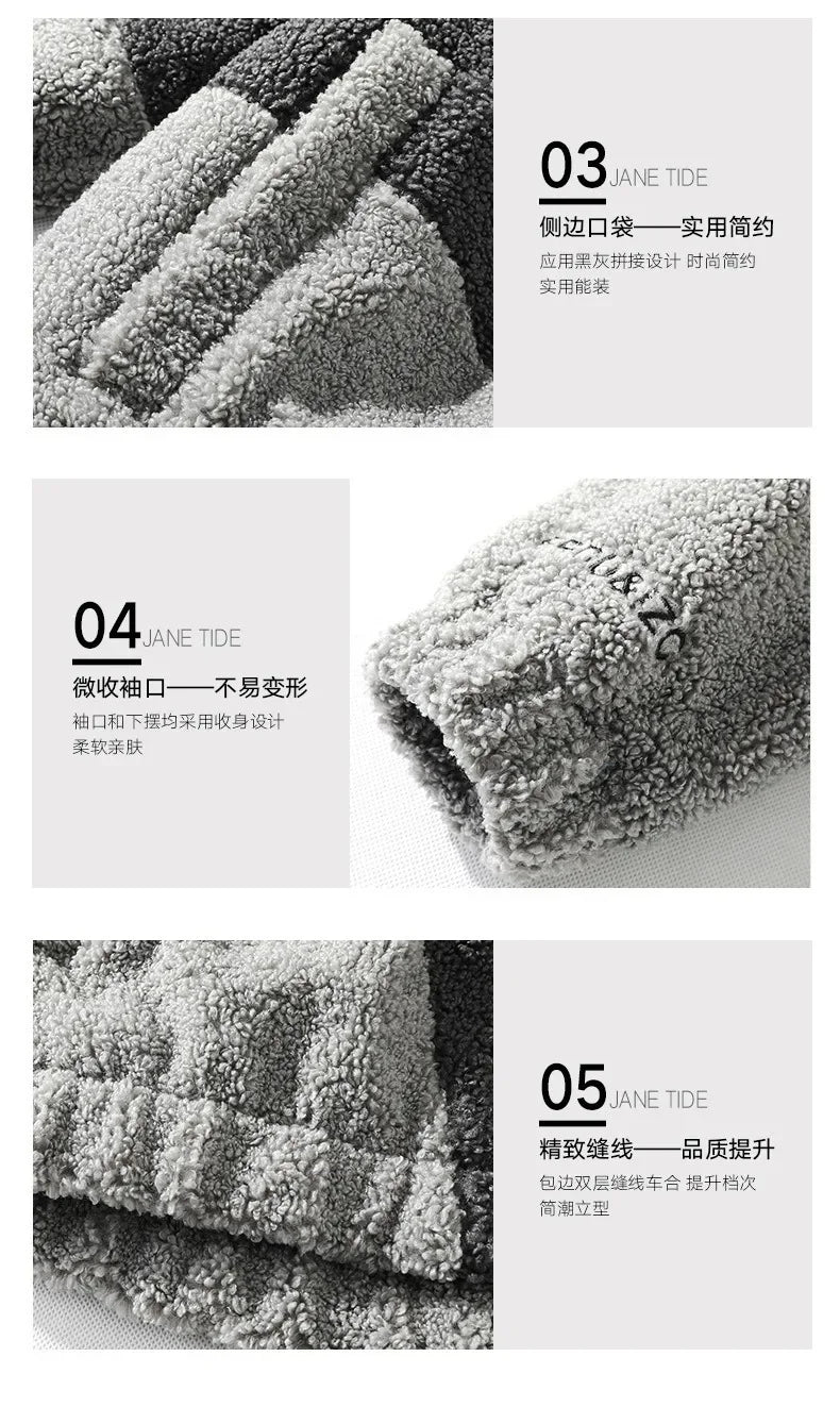 2025 2025 Colorblocked Lamb Coat Patch Design Winter Warm Jacket Men Women Clothing Standing Collar Jacket Thickened Pure Color