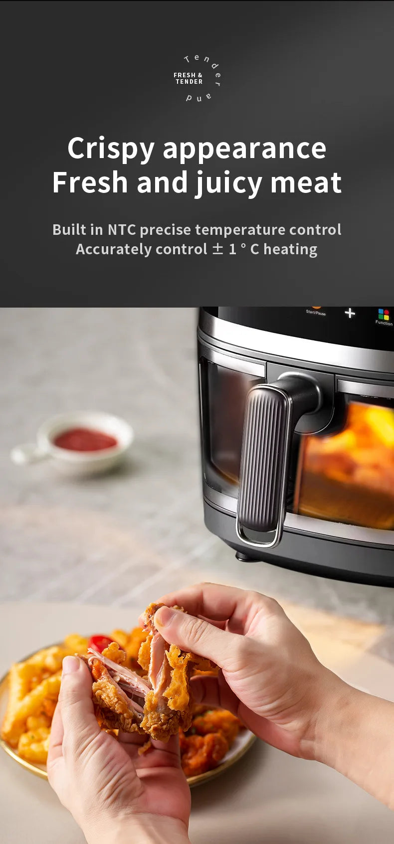 Multifunction Visible Air Fryer Stainless Steel Shell 8L Thermal Cycle Oil-free Non-Stick Touch Screen Electric Frying Oven