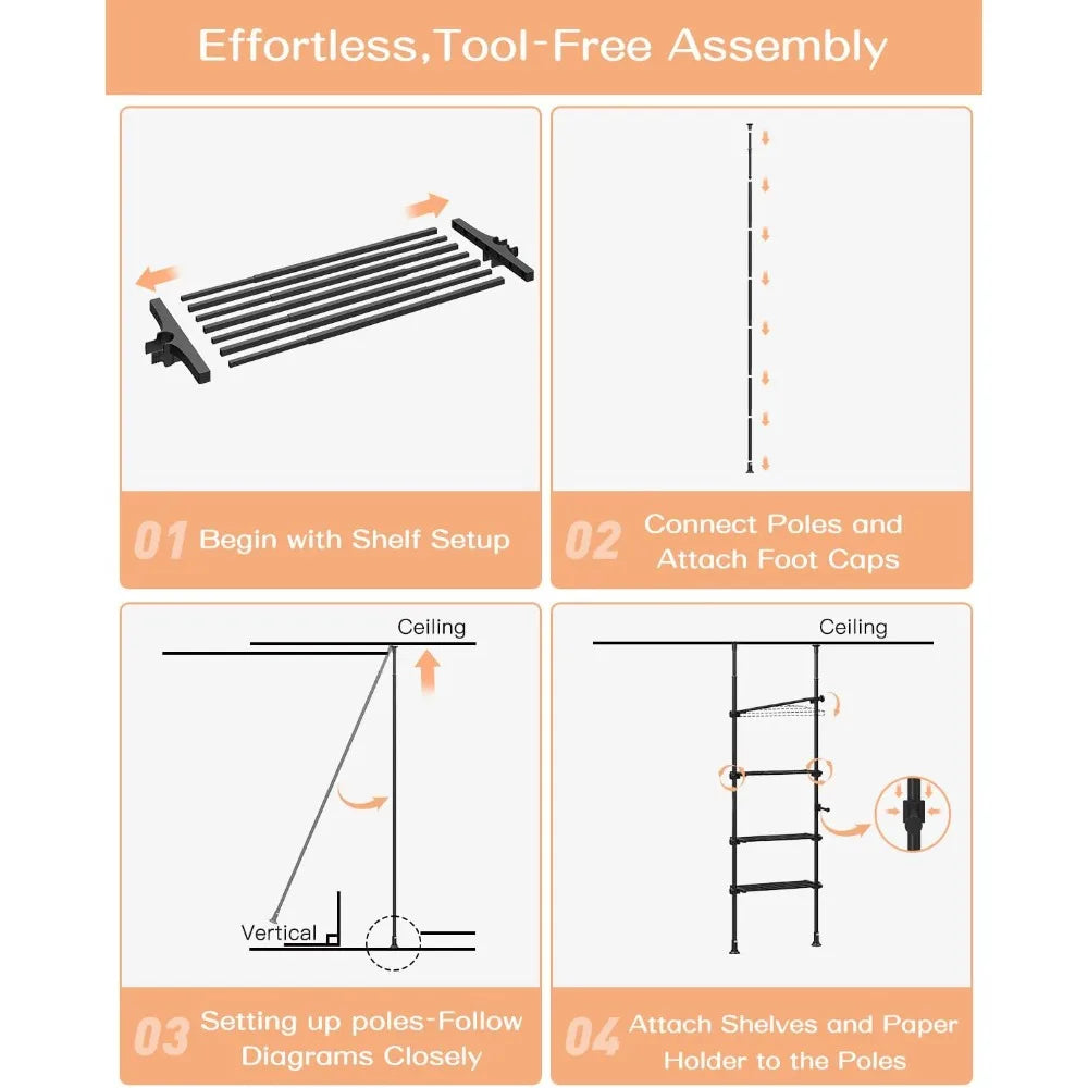 allzone adjustable over the toilet storage shelf, 4-tier ample over toilet bathroom organizer and storage,tension mounted above