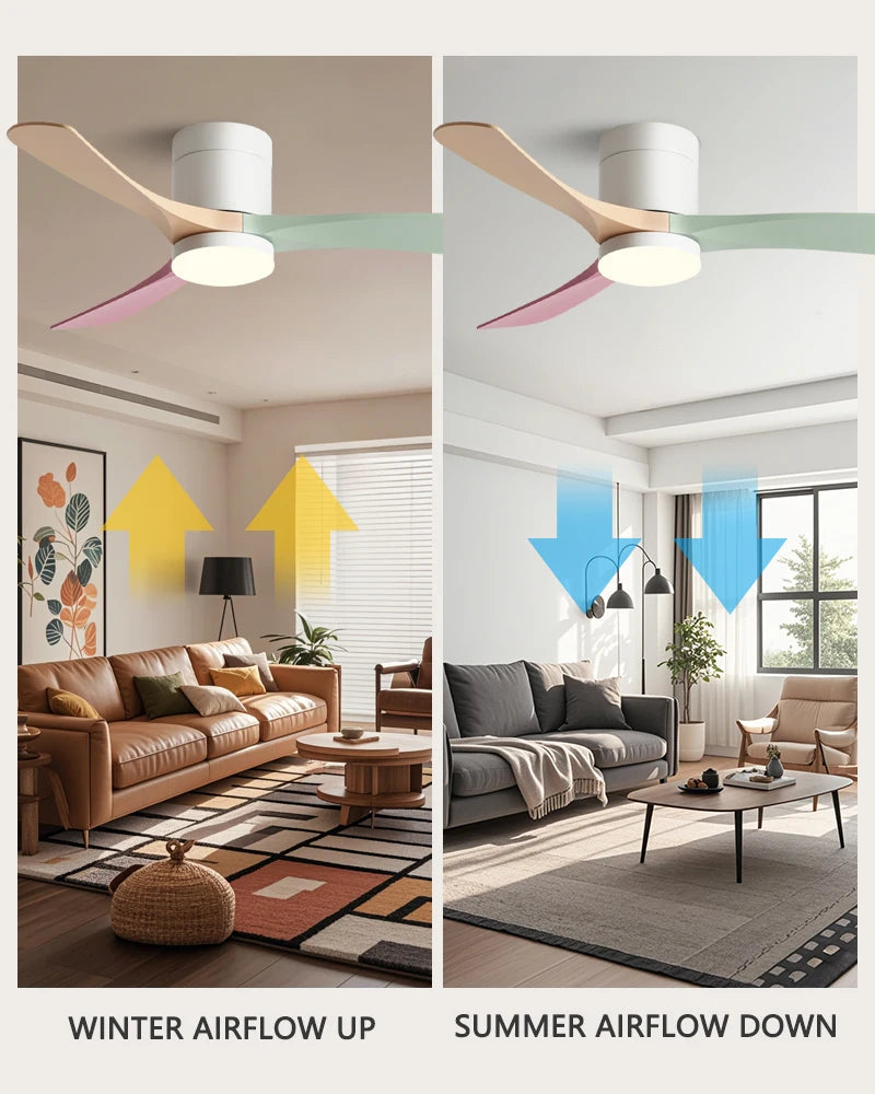 38/56Inch Low Floor Ceiling Fan Light Modern Black ABS Blade DC Remote Control Led Fan Lights Restaurant The bedroom 110V 220V