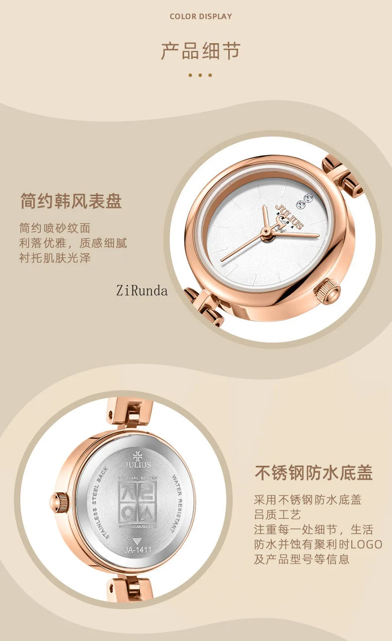 Ladies watch simple temperament luxury steel belt round waterproof quartz watch