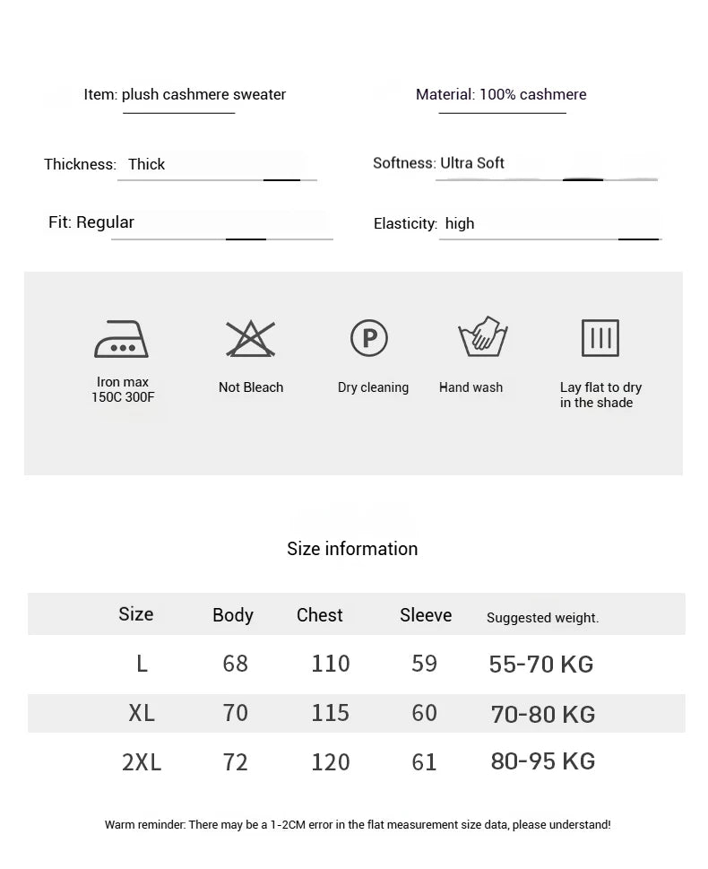 2024 Men 100% Plush Cashmere Sweaters Mock Neck Basic Pullovers Long Fluff Pure Brushing Cashmere Half High Collar Jumper Winter