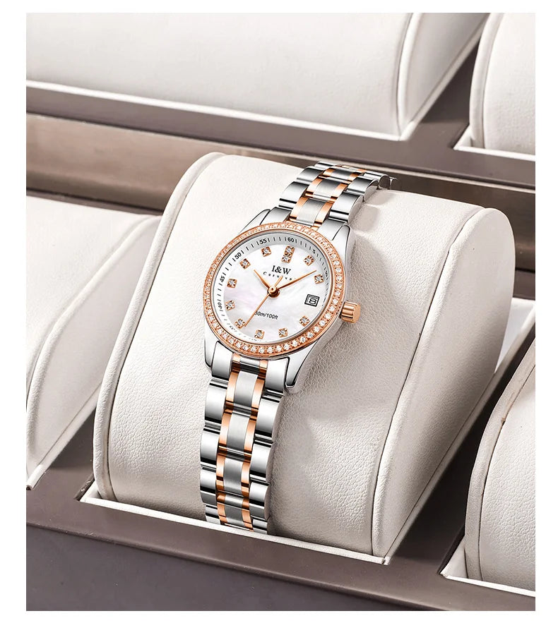 IW Brand Women's Watch Luxury Sapphire Mirror Casual Watches Waterproof Watch Women Fashion Dress Rhinestone WristWatch reloj