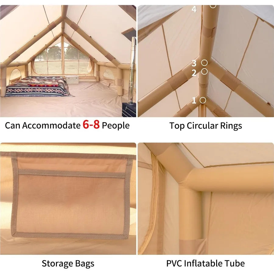 Inflatable Camping Tent with Hand Pump Waterproof Outdoor Blow up Tent 28 Person Ox 4 Season Glamping Air Tent Cabin House with