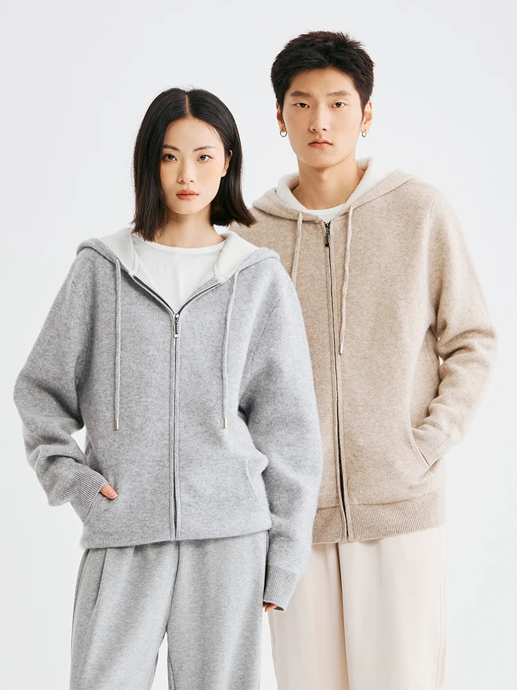 High Quality Autumn Winter Men Hooded Cashmere Sweater Long Sleeve Casual Loose 100% Merino Wool Cardigan Knitwear Clothing Tops