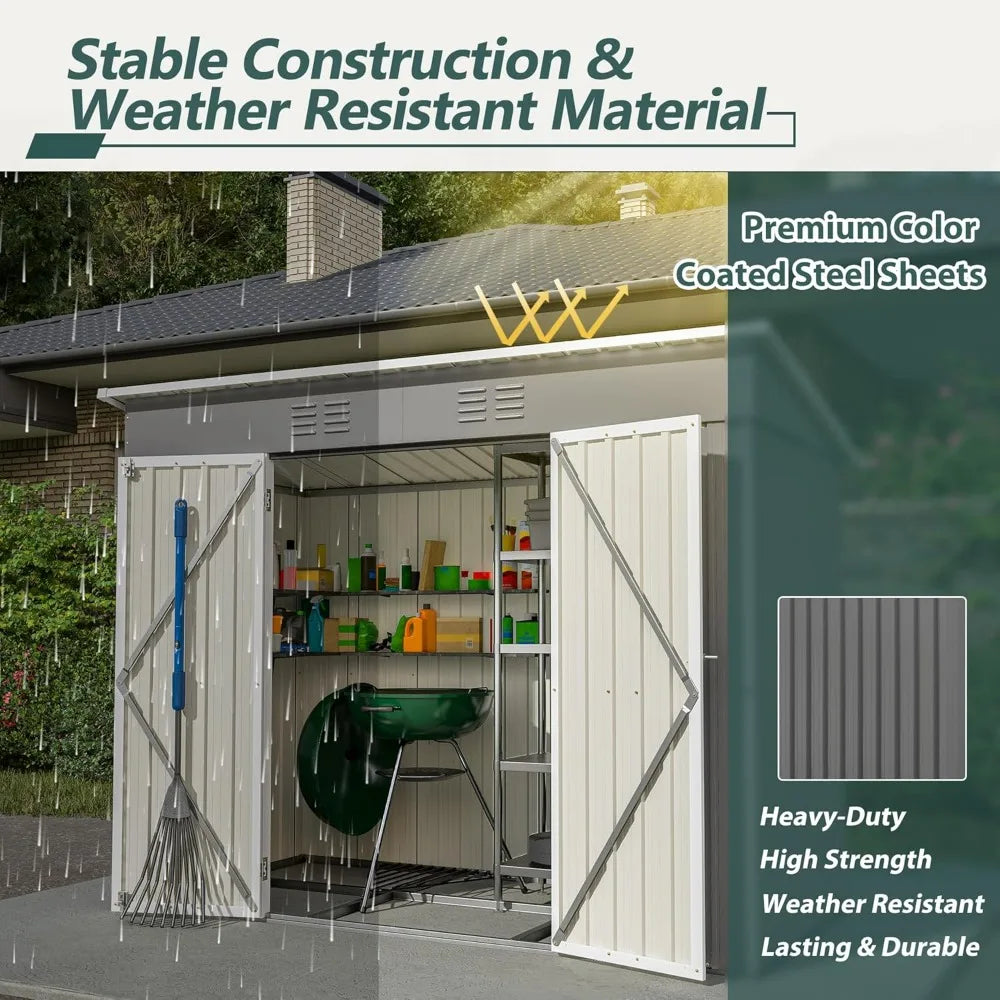 Outdoor Storage Shed - 4x8 Lean-to Design with Floor, Metal Construction, Lockable Door, and Air Vents for All-Weather Garden To