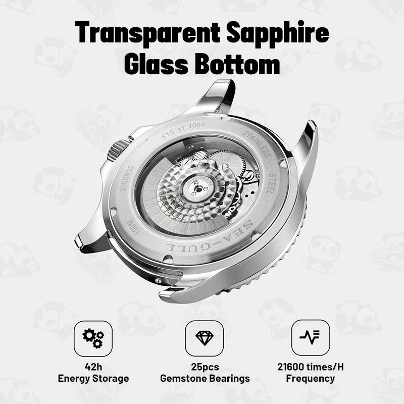 2025 Seagull Men's Watch Rolling Panda Design 100M Diving Watches Automatic Mechanical Wristwatch Sapphire Crystal Luminous Ocea
