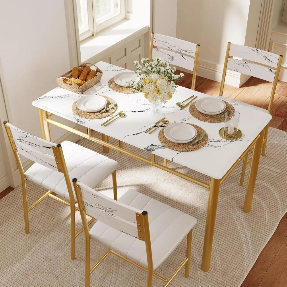 Dining Table Set for 4, Wood Kitchen Table with Upholstered Chairs for Kitchen & Dining Room, Compact Dining Set for Smal