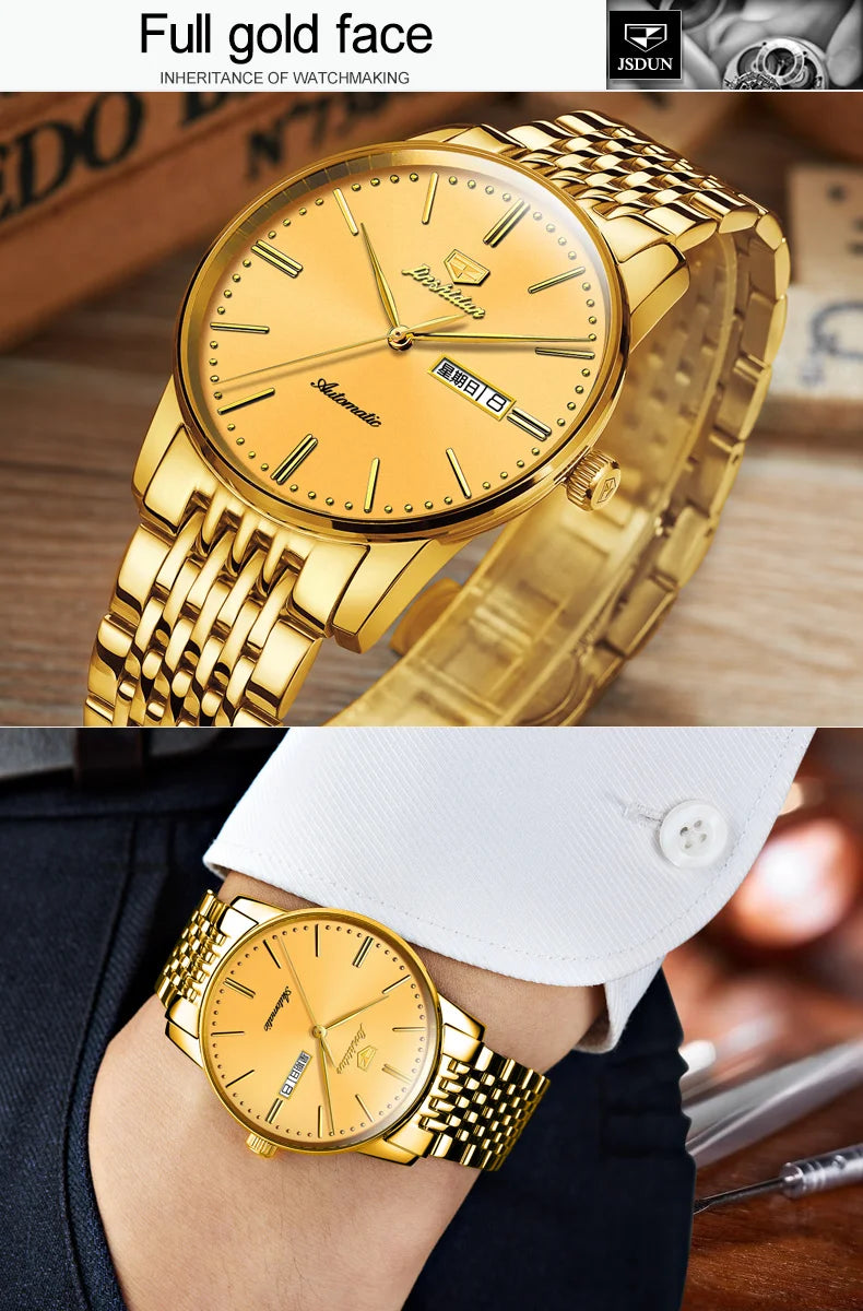 JSDUN 8767 Men Watch Fashion Business Ultra Thin Waterproof Dual Calendar Clock Men Luxury Original Automatic Mechanical Watch