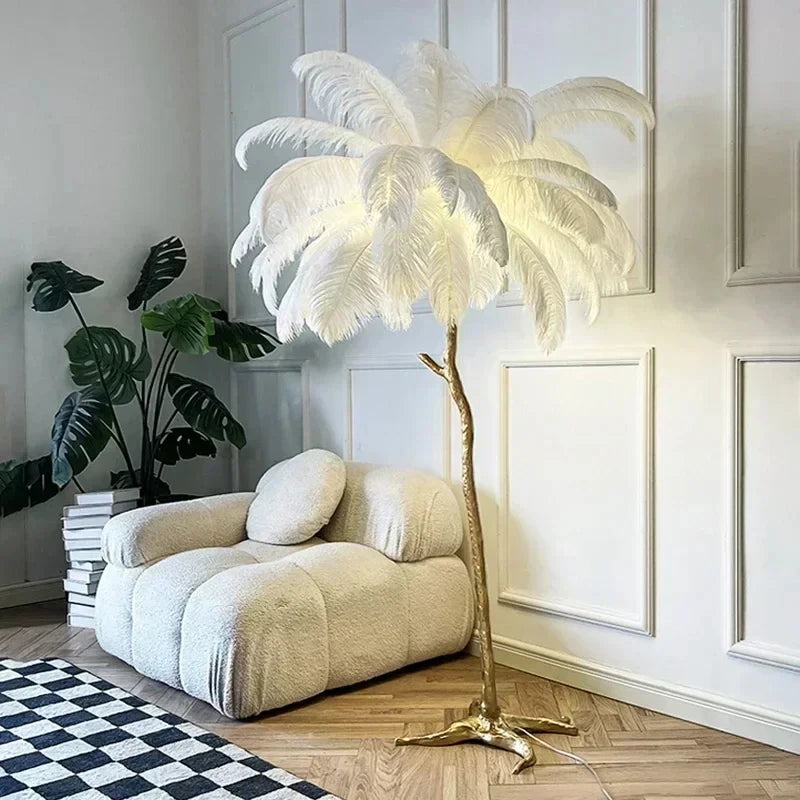 Modern Luxury Feather Floor Standing Lamp Living Room Sofa Background Wall Bedroom Bedside Light Home Deco Floor Lamp Mood Light