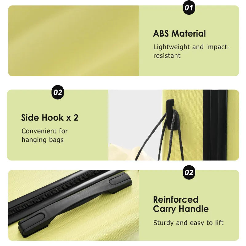 Set 3 Piece Lightweight Durable ABS Suitcases With Spinner Wheels And TSA Lock Carry On Checked Travel Lage Ergonomic Design