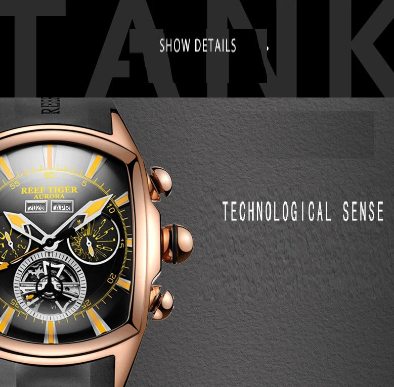 reef tiger brand men's fully automatic mechanical watch, business men's watch, personalized and fashionable men's sports watch