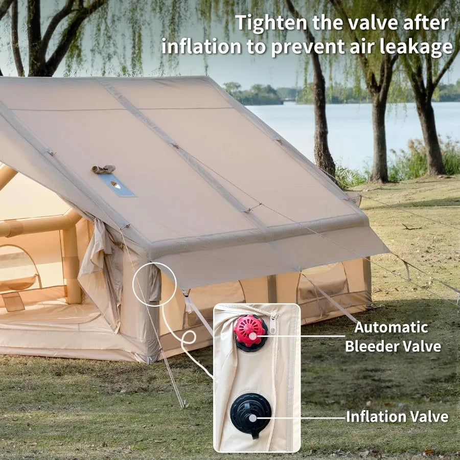 Inflatable Camping Tent with Hand Pump Waterproof Outdoor Blow up Tent 28 Person Ox 4 Season Glamping Air Tent Cabin House with