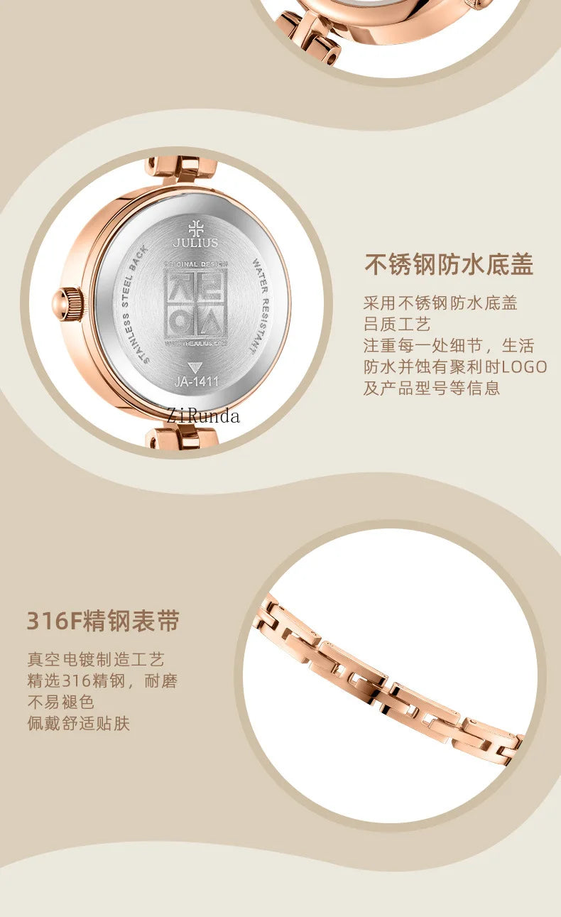 Ladies watch simple temperament luxury steel belt round waterproof quartz watch