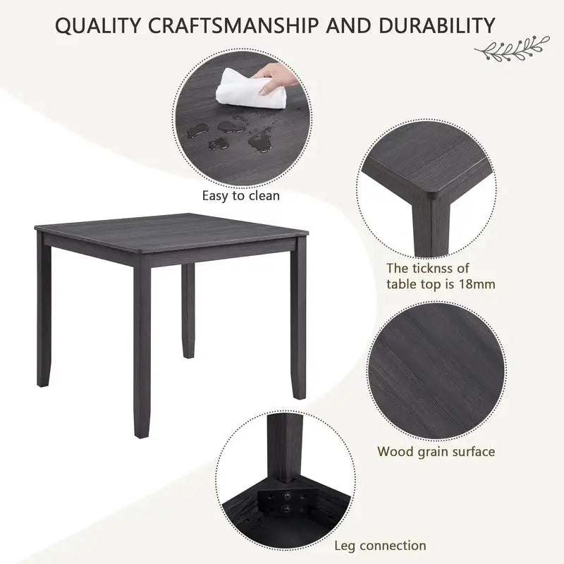 Modern 5-Piece Wooden Dining Table Set for 4, Includes 4 Chairs, Ideal for Living Room, Kitchen, and Dining Room, Antique Black