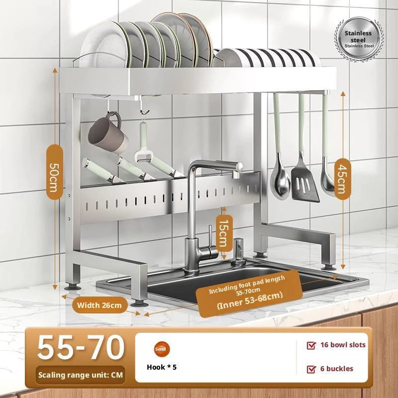 Adjustable Sink Drying Rack Over The Sink Dish Drying Holder Stainless Steel Kitchen Storage Dish Drainer Auto Drainage Hanger