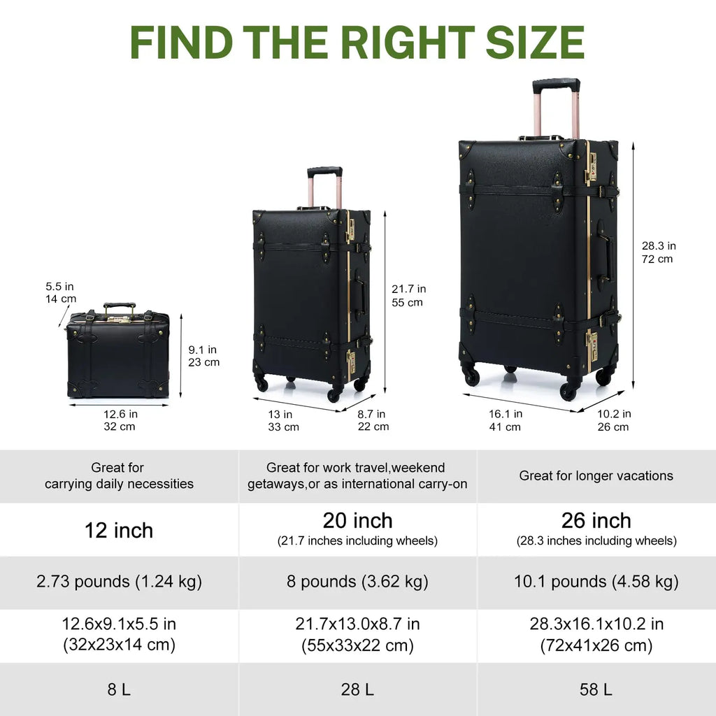 Urecity Vintage Luggage Set Lightweight Trolley Travel Suitcase On Wheels Retro Rolling Luggage 26 "+20" +12 "