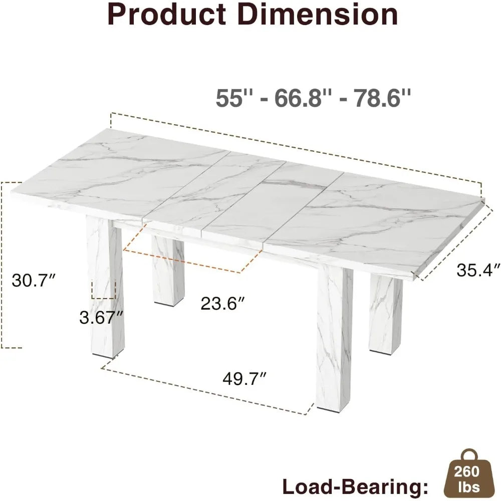 Extendable Dining Table for 6 8 10, 55'' to 78" Wood Kitchen Table Mid Century Modern Large Transformer Rectangle Dining Room T