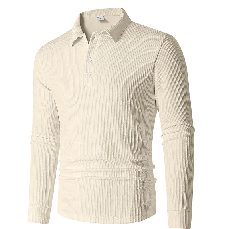 2025 new arrive Men's T-shirt knitted lapel business button slim fit long sleeved polo shirt