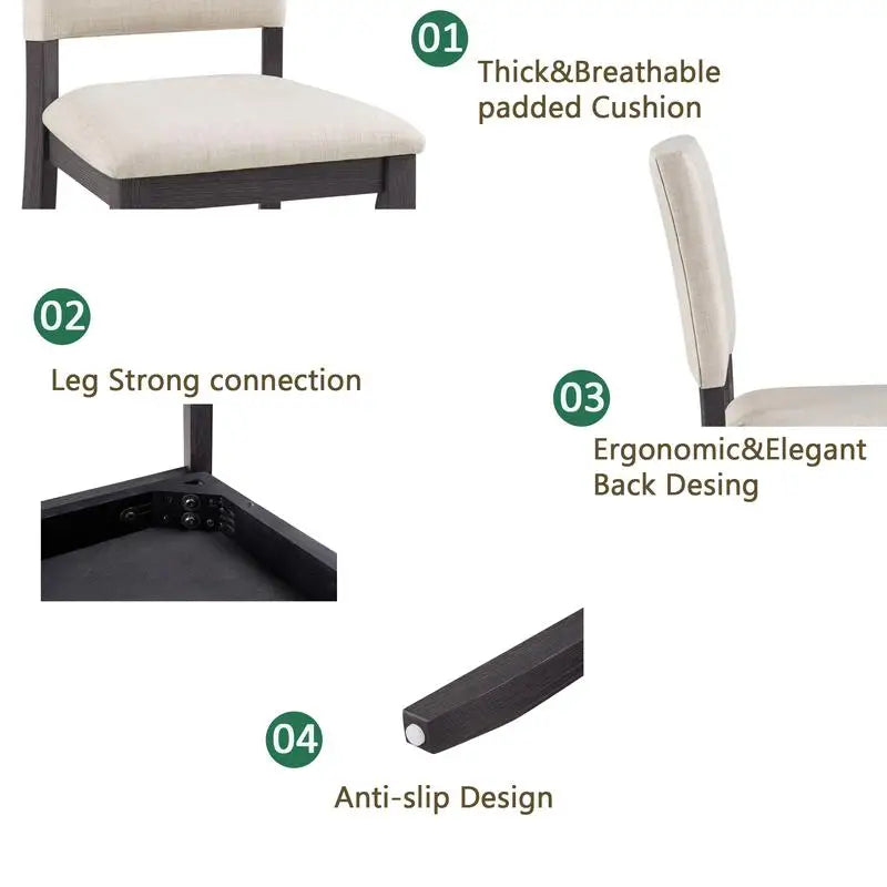 Modern 5-Piece Wooden Dining Table Set for 4, Includes 4 Chairs, Ideal for Living Room, Kitchen, and Dining Room, Antique Black