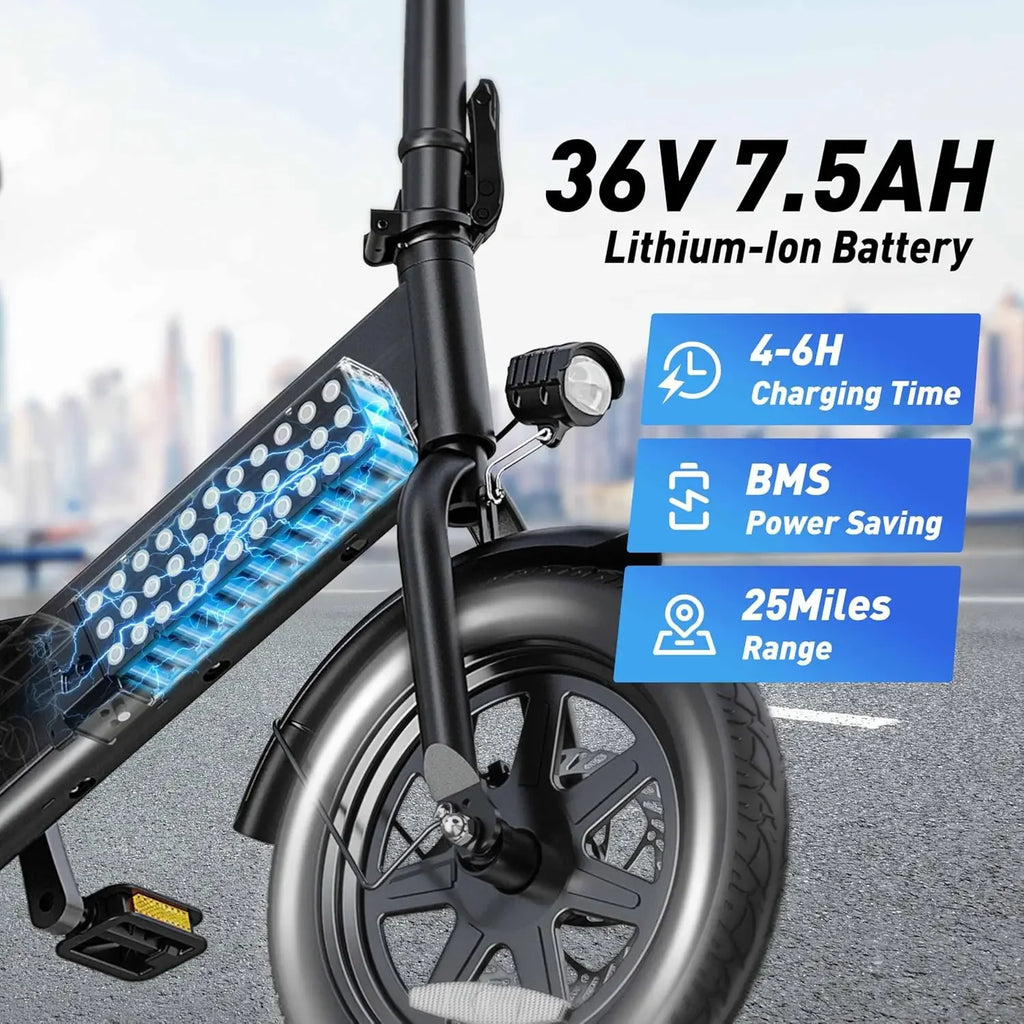 Folding Electric Bicycle,Commuter City E-Bike with 350W Motor and 36V 7.5Ah Battery,3 Levels Assist, Dual Disc Brakes,14/16"