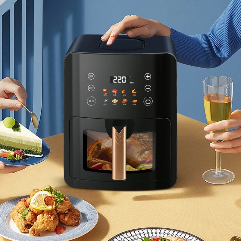 5L Electric Deep Fryer with LCD Display Smart Automatic Glass Oven Air Fryer for Household Food Processing And Baking