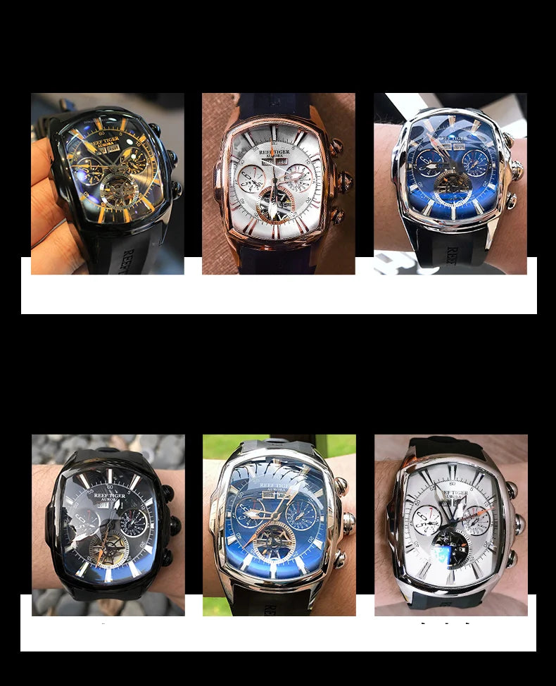 reef tiger brand men's fully automatic mechanical watch, business men's watch, personalized and fashionable men's sports watch