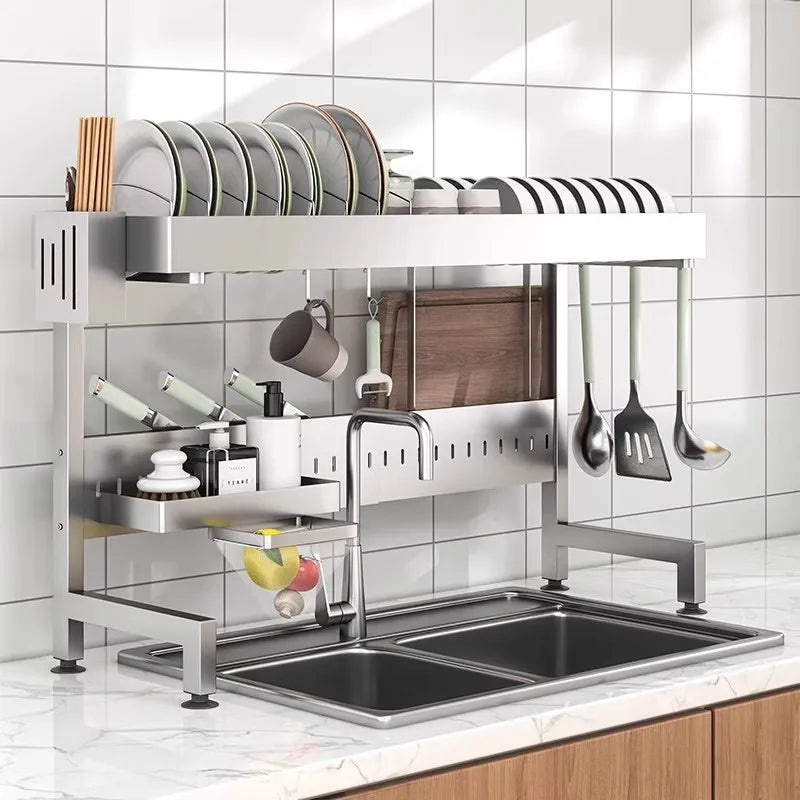 Adjustable Sink Drying Rack Over The Sink Dish Drying Holder Stainless Steel Kitchen Storage Dish Drainer Auto Drainage Hanger