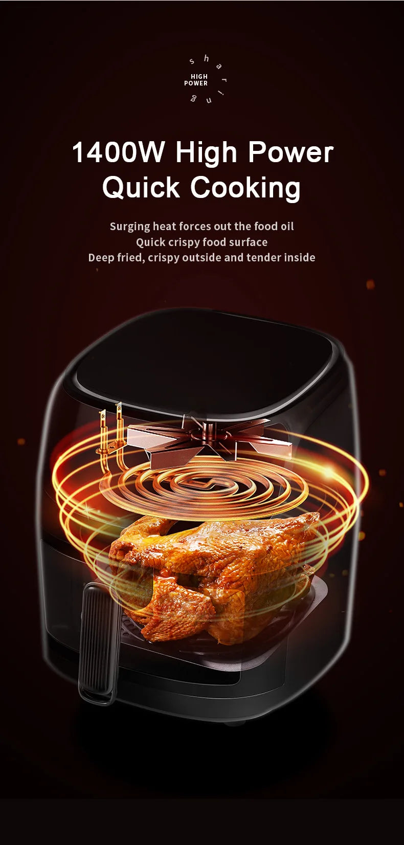 Multifunction Visible Air Fryer Stainless Steel Shell 8L Thermal Cycle Oil-free Non-Stick Touch Screen Electric Frying Oven
